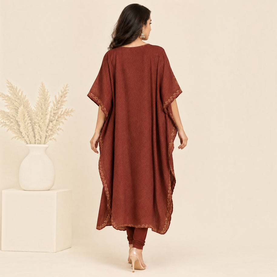 Brown Golden Paisley Silk Kaftan