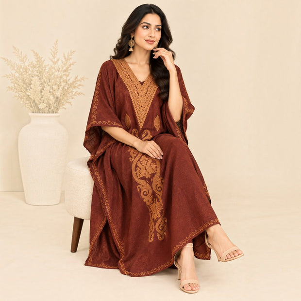 Brown Golden Paisley Silk Kaftan