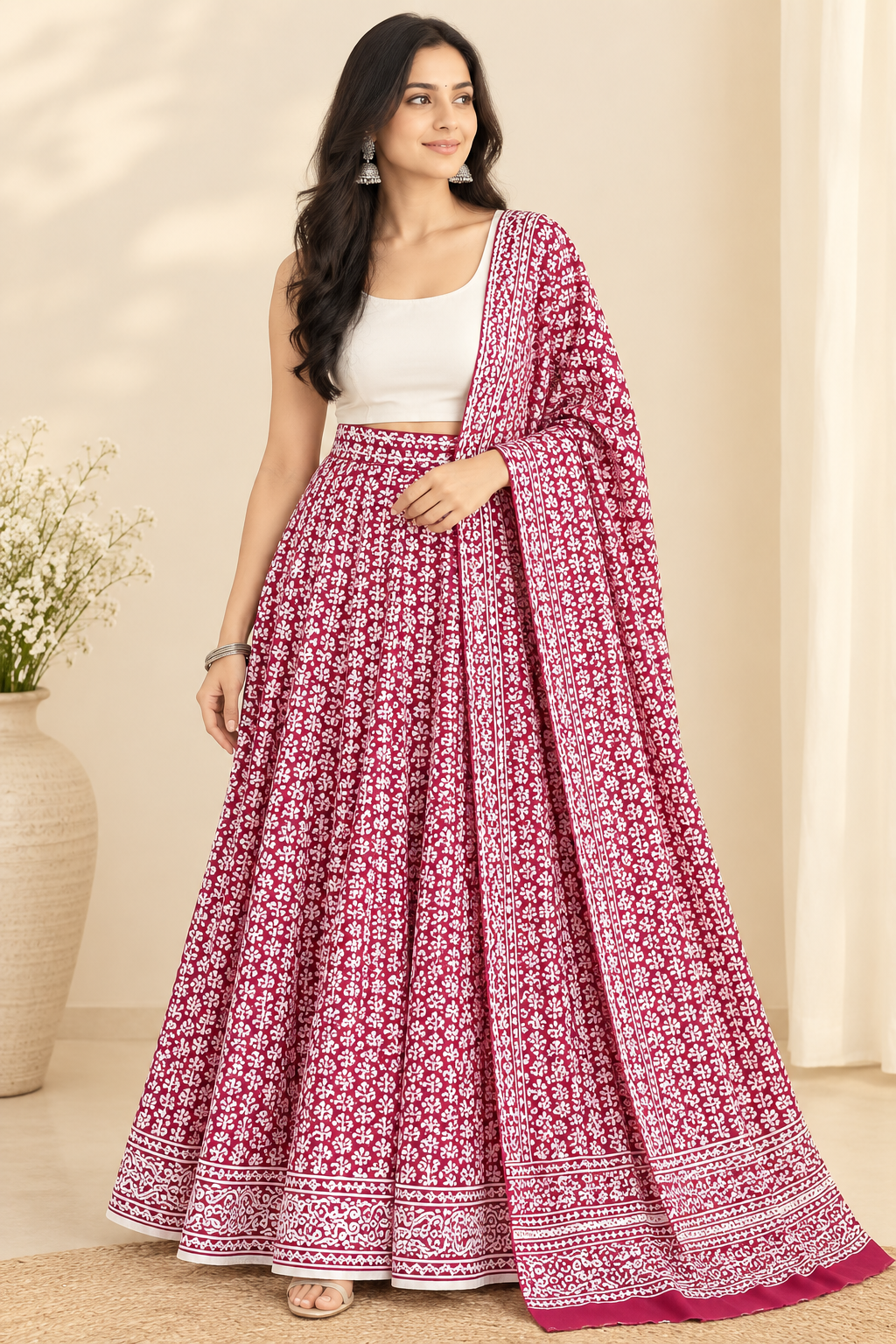 Red Cotton Wrap Around Skirt