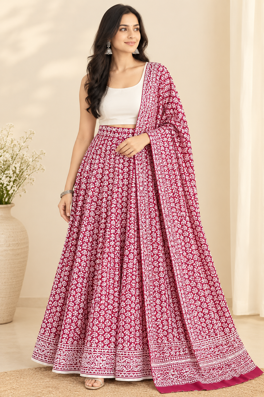 Red Cotton Wrap Around Skirt