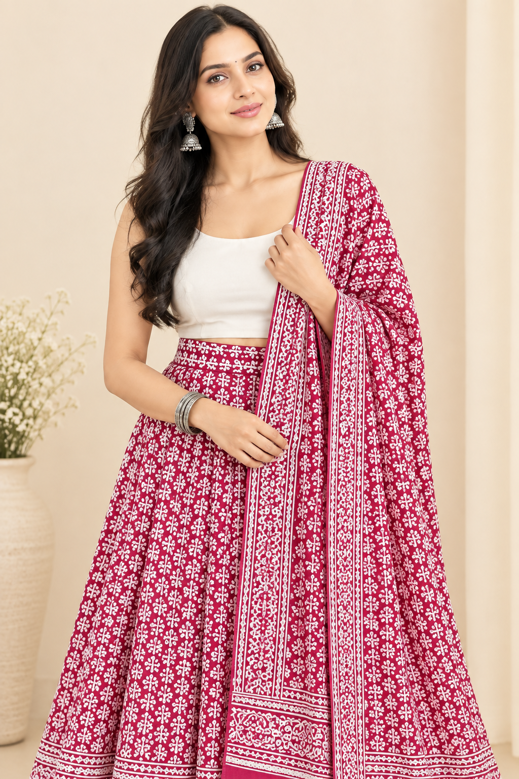 Red Cotton Wrap Around Skirt