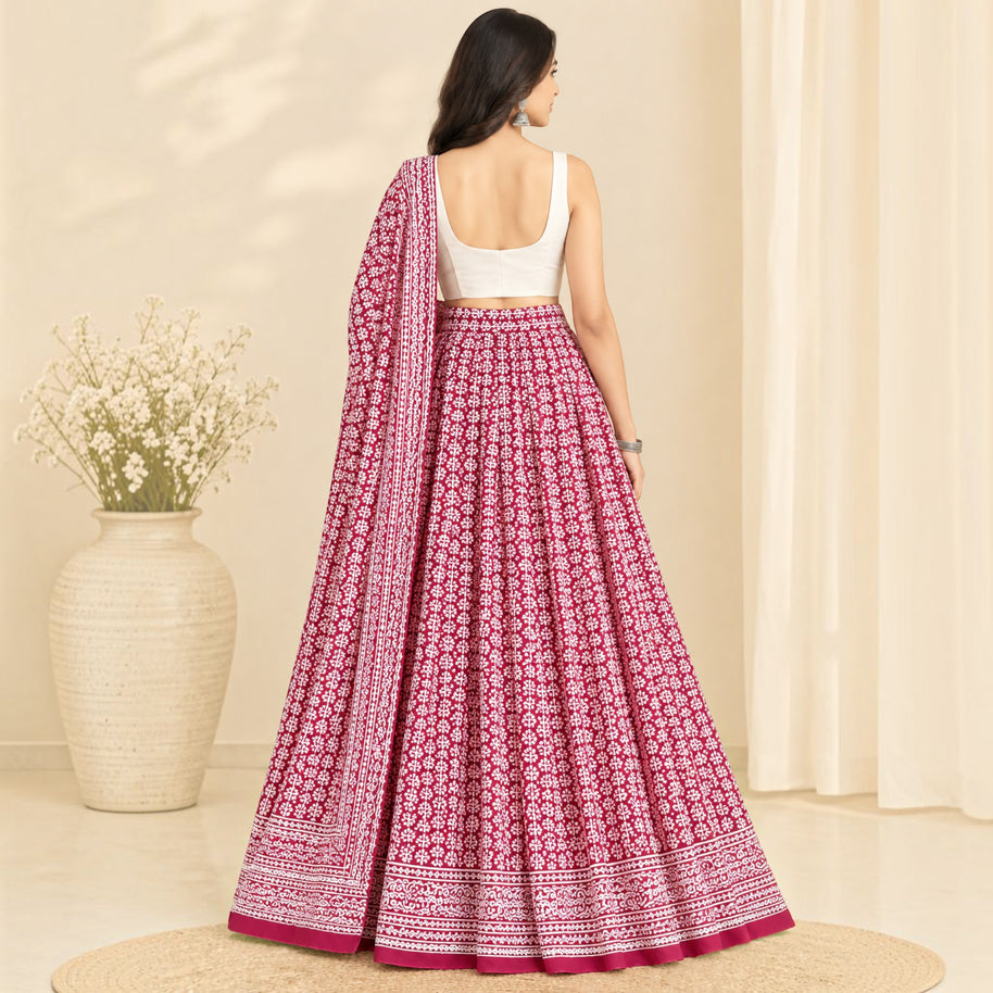 Red Handblock Cotton Wrap Around Skirt