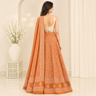 Orange Handblock Print Cotton Wrap Around Skirt