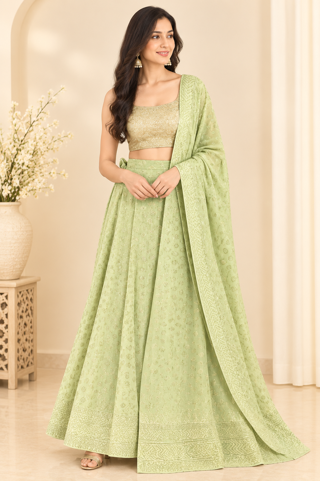 Light Green Cotton Wrap Around Skirt
