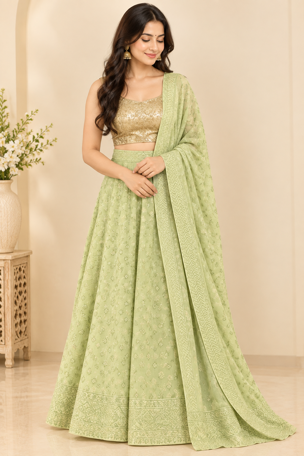 Light Green Cotton Wrap Around Skirt