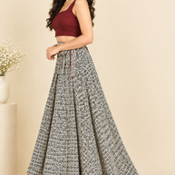 Offwhite Black Check Handblock Cotton Wrap Around Skirt