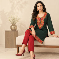 Dark Green Cotton Short Top