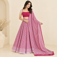 Red Handblock Cotton Wrap Around Skirt
