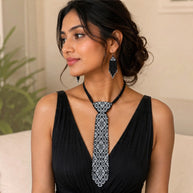 Black White Beaded Tie Necklace Set