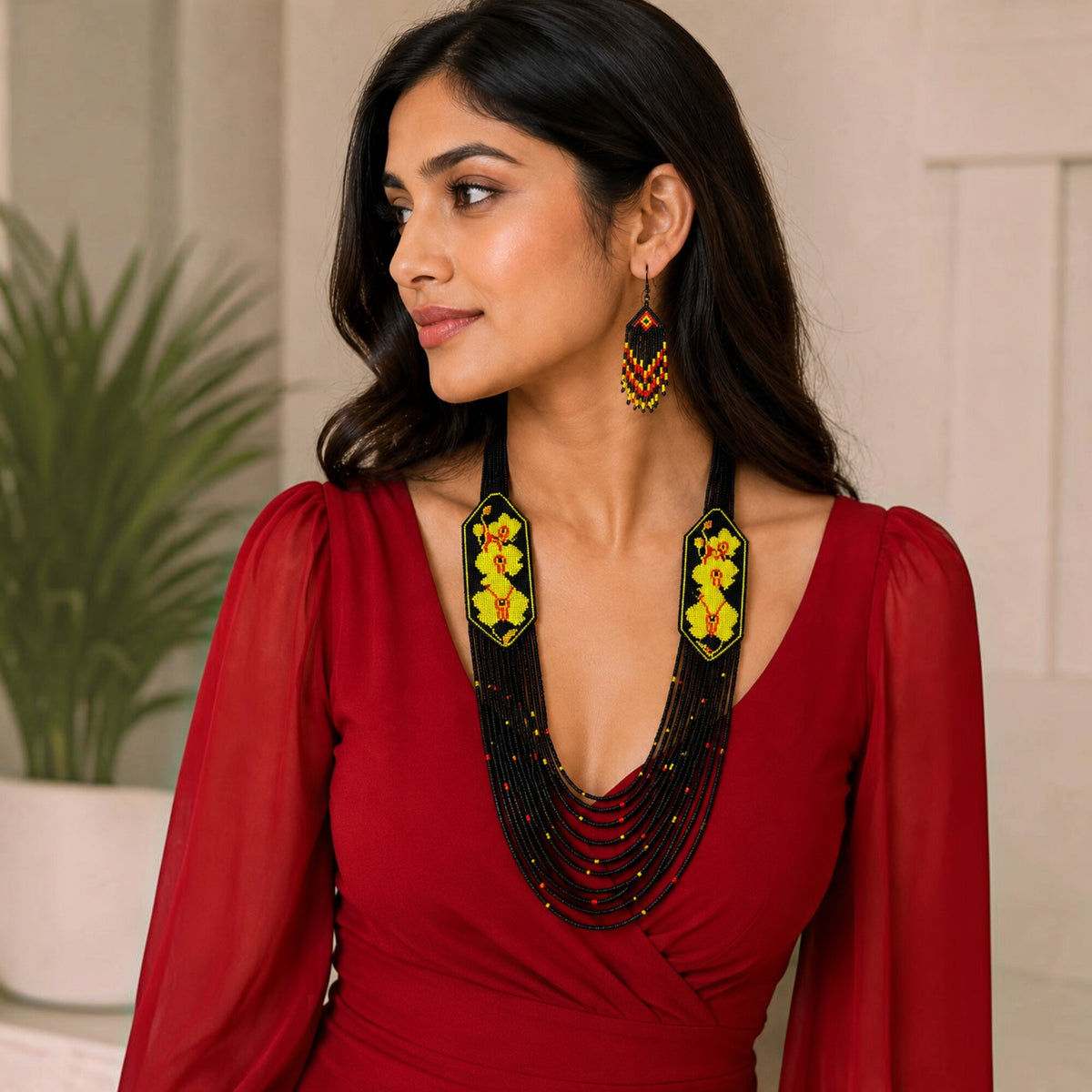 Black Beaded Multilayer Necklace Set