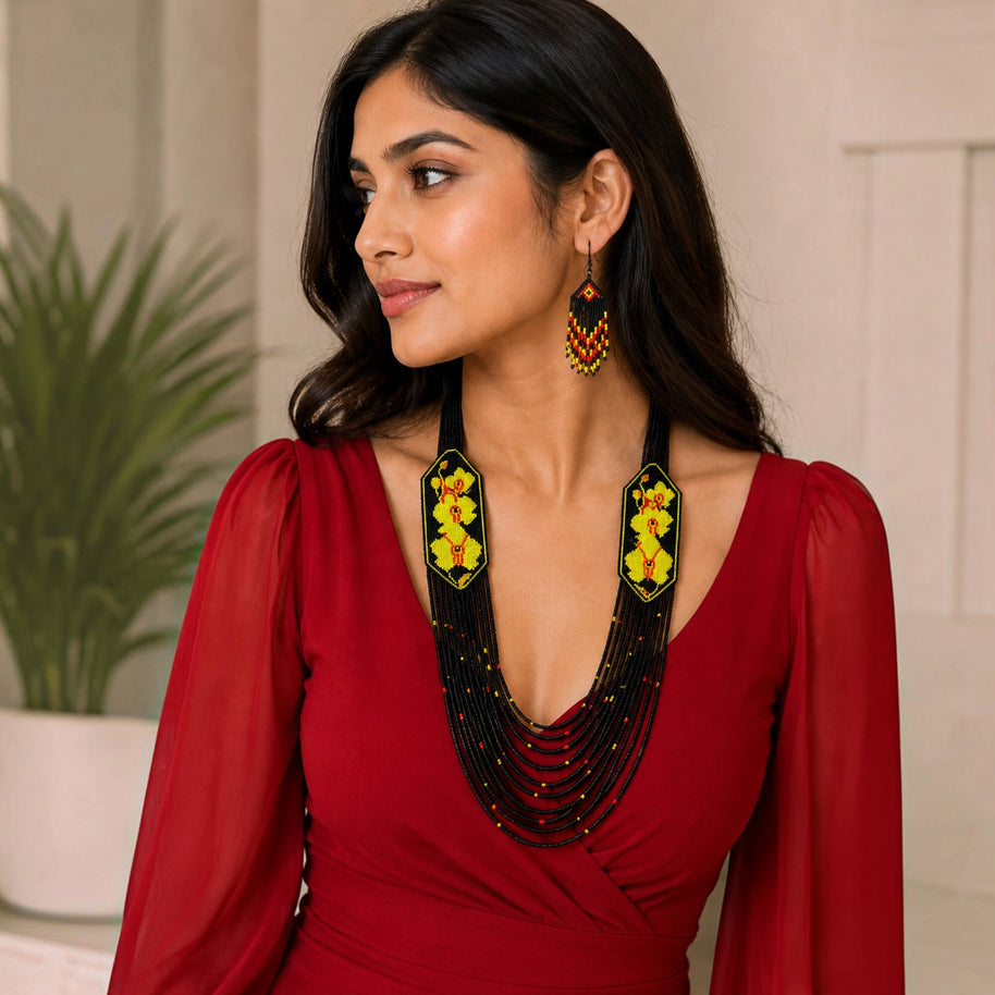 Black Beaded Multilayer Necklace Set