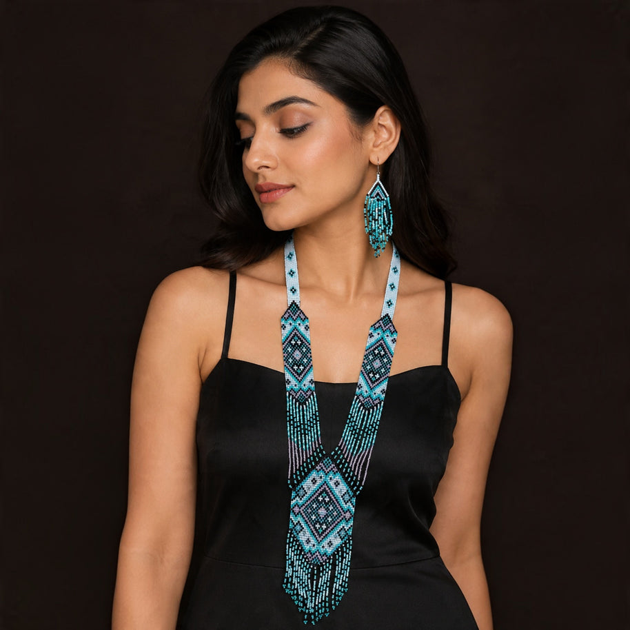 Blue Beaded Necklace Set