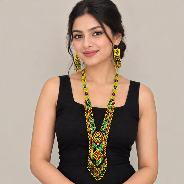 Yellow Multicolor Beaded Necklace Set