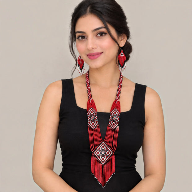 Red & Black Beaded Necklace Set
