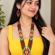 Red Multicolor Beaded Necklace Set
