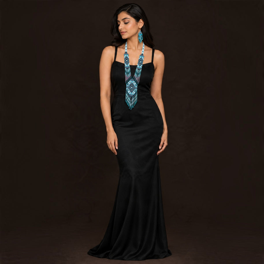 Blue Beaded Necklace Set