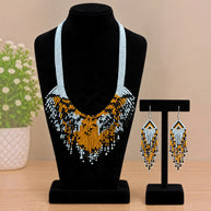 White Orange Beaded Necklace Set