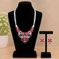 Red White Beaded Necklace Set