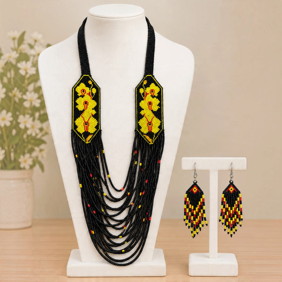 Black Beaded Multilayer Necklace Set