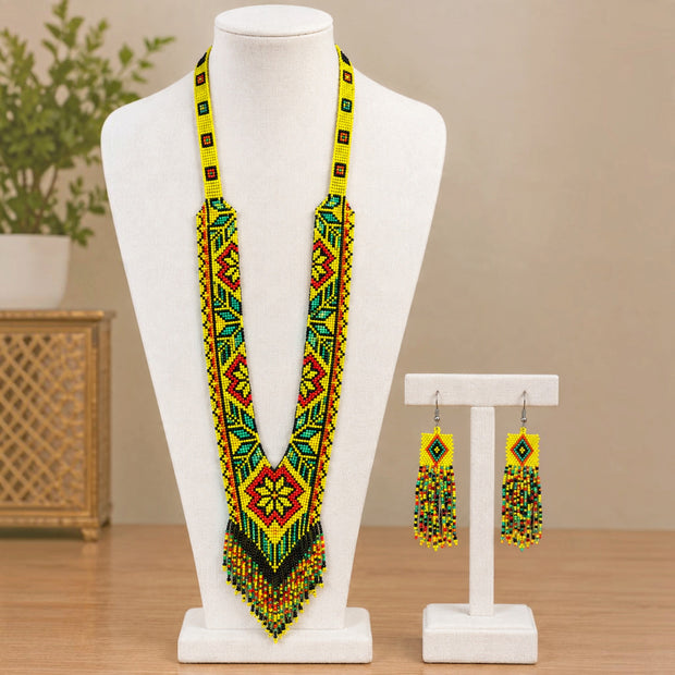 Yellow Multicolor Beaded Necklace Set