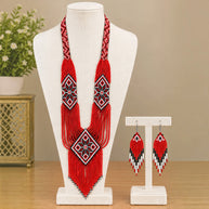 Red & Black Beaded Necklace Set