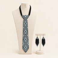 Black White Beaded Tie Necklace Set