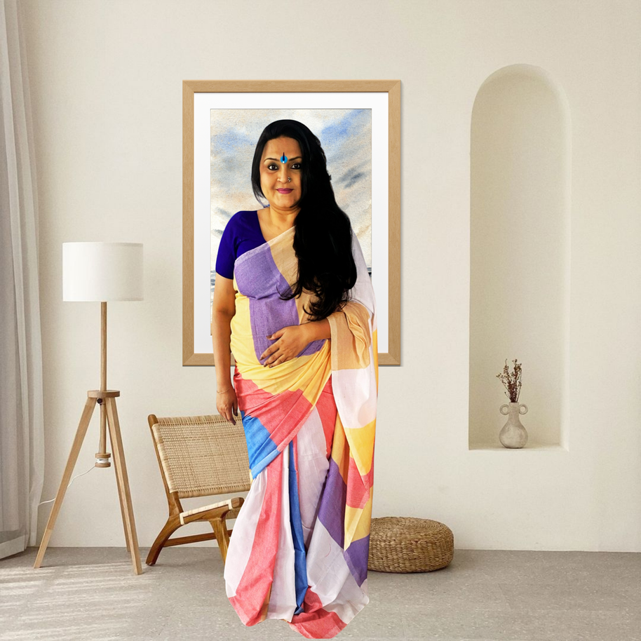 Harmony Stripes Handloom Linen Saree