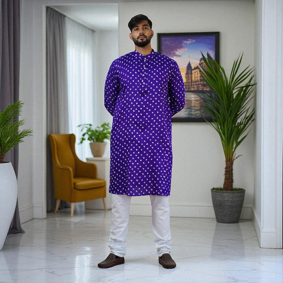 Purple Bandhani Cotton Kurta
