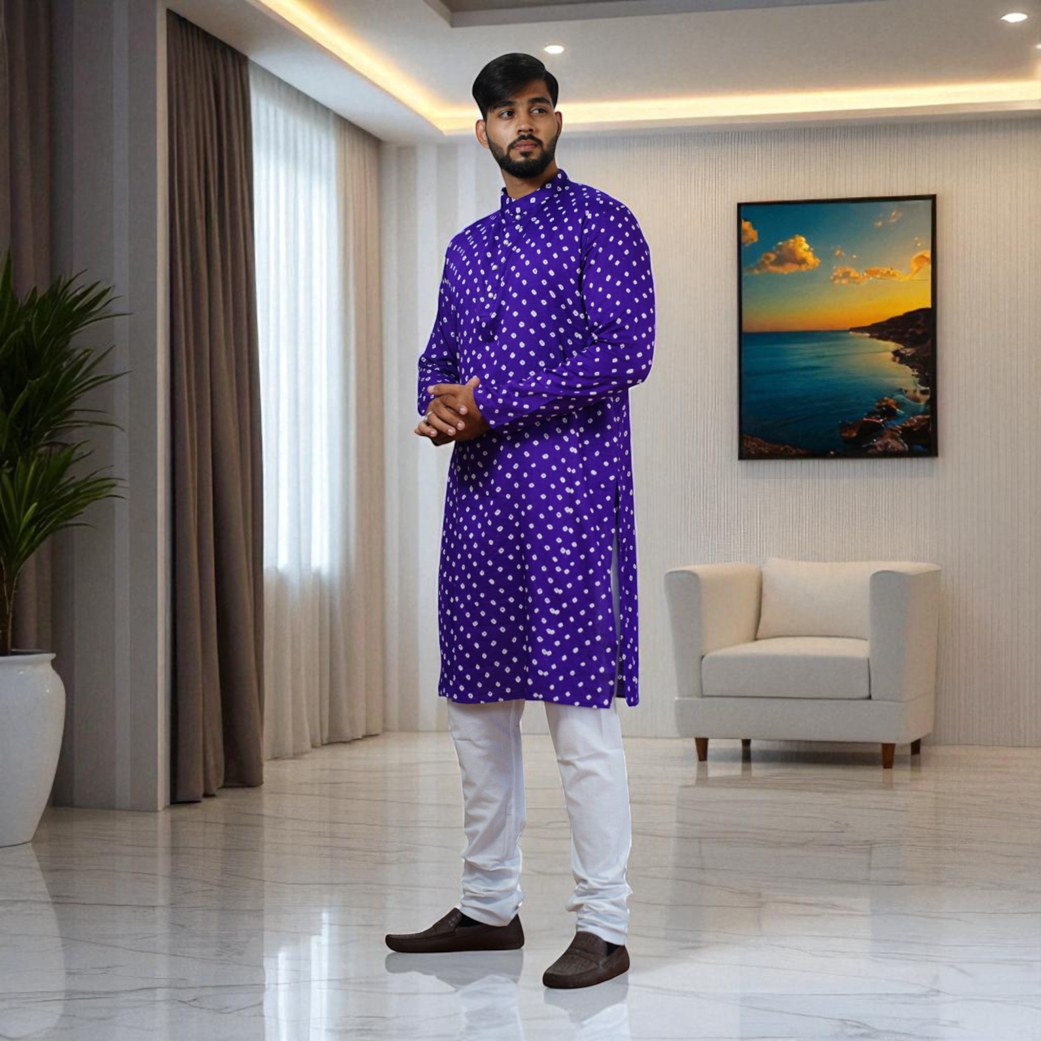 Purple Bandhani Cotton Kurta