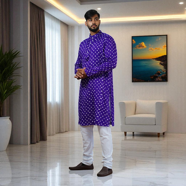 Purple Bandhani Cotton Kurta