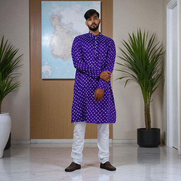Purple Bandhani Cotton Kurta
