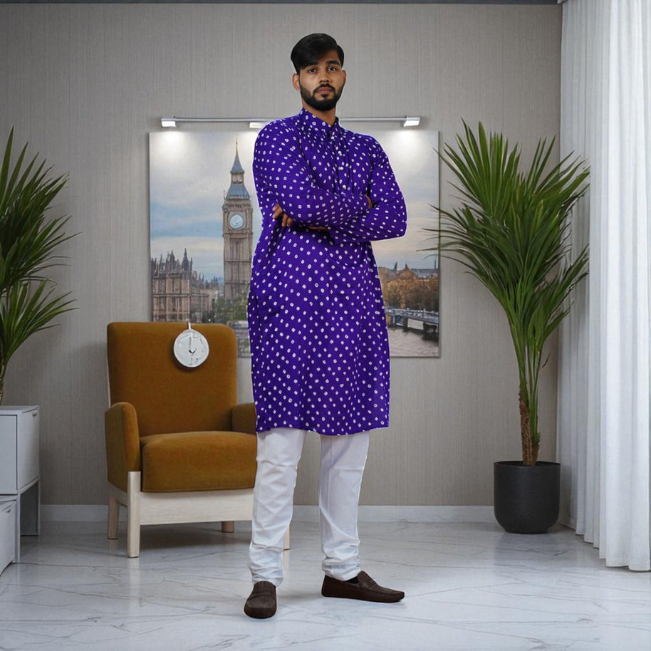 Purple Bandhani Cotton Kurta