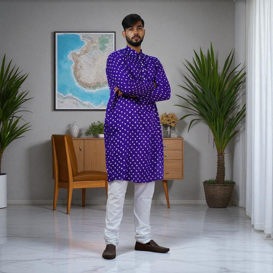 Purple Bandhani Cotton Kurta