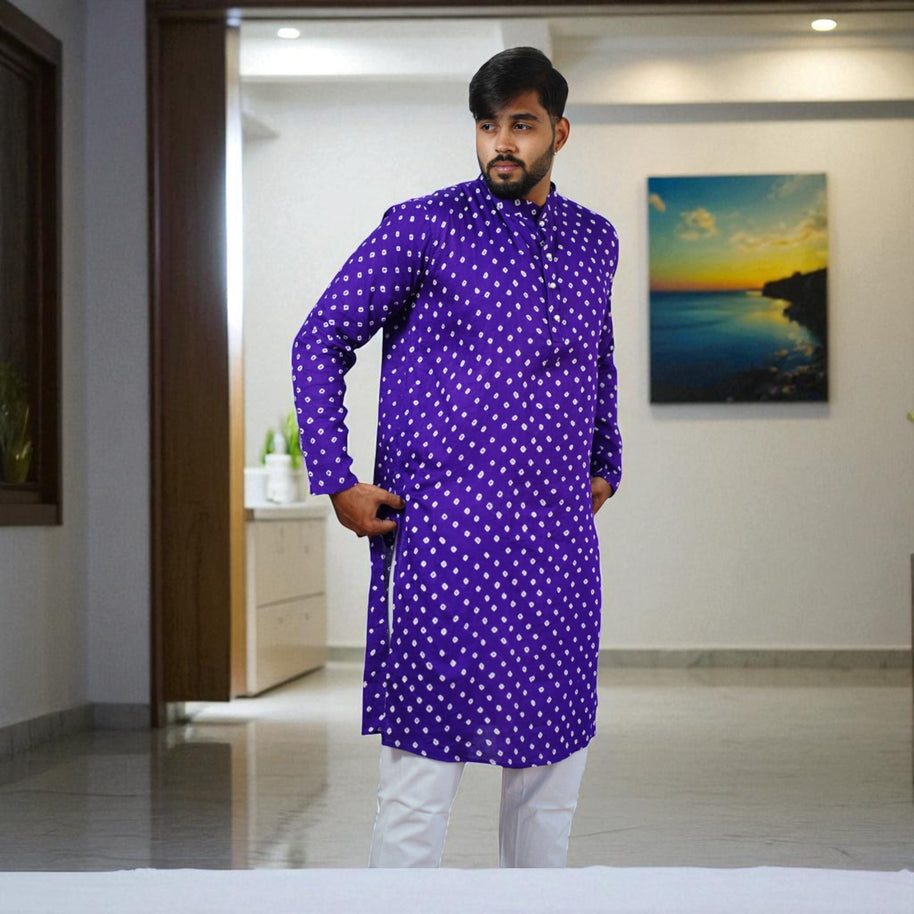 Purple Bandhani Cotton Kurta