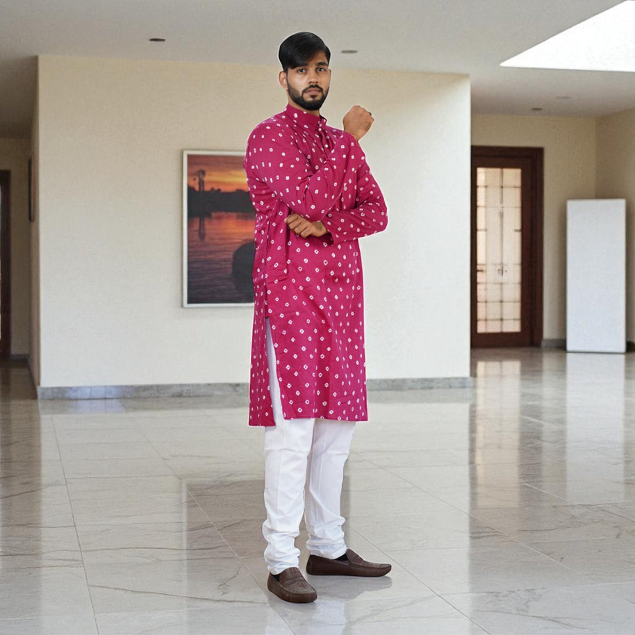 Magenta Bandhani Cotton Kurta