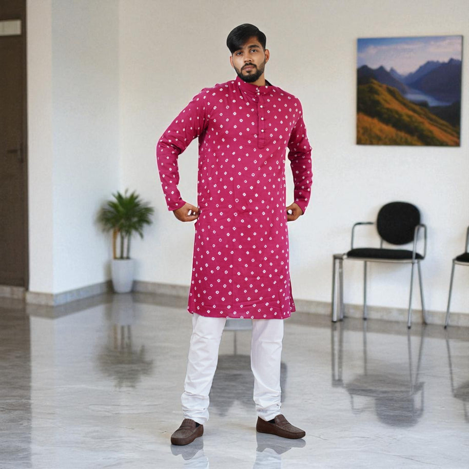 Magenta Bandhani Cotton Kurta
