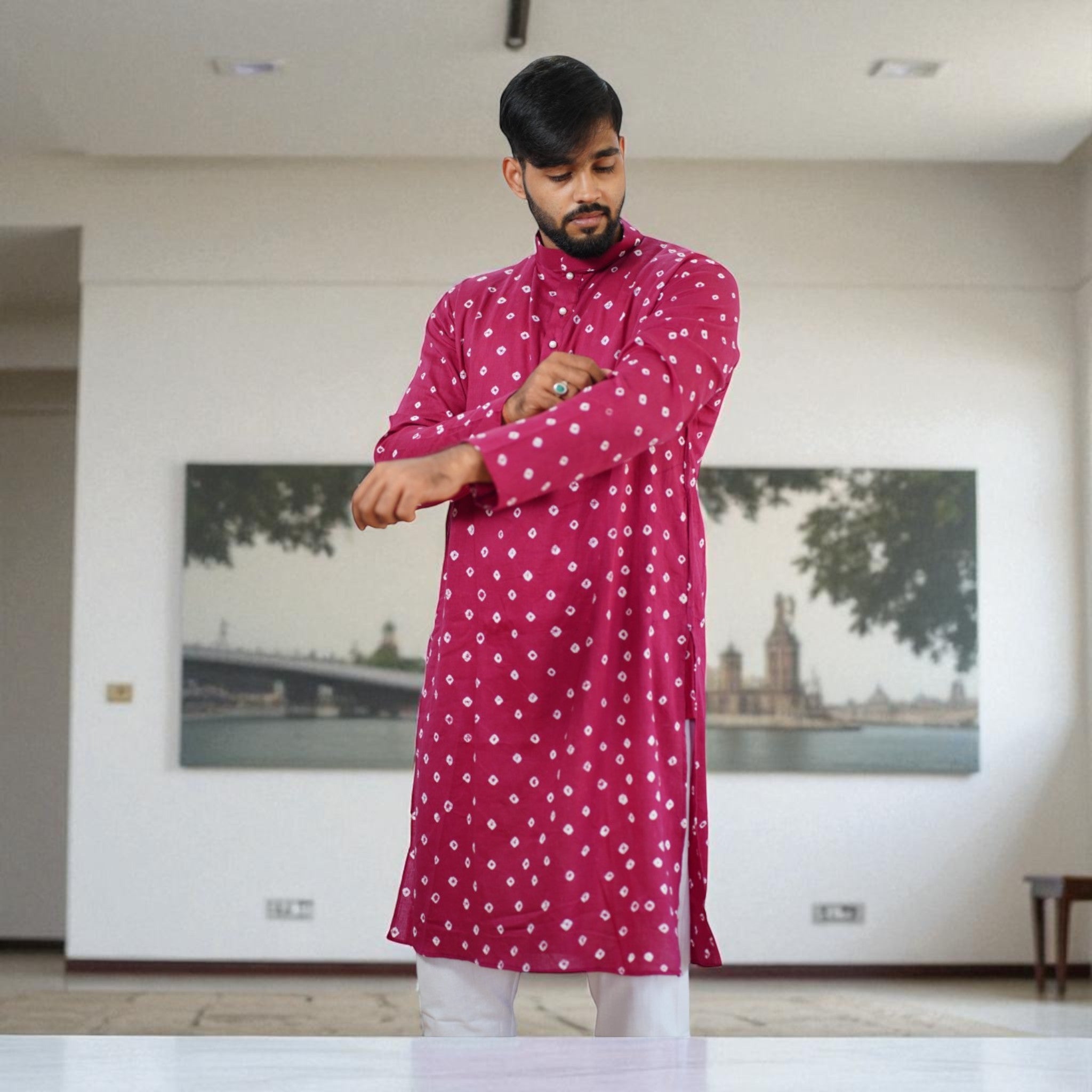 Magenta Bandhani Cotton Kurta