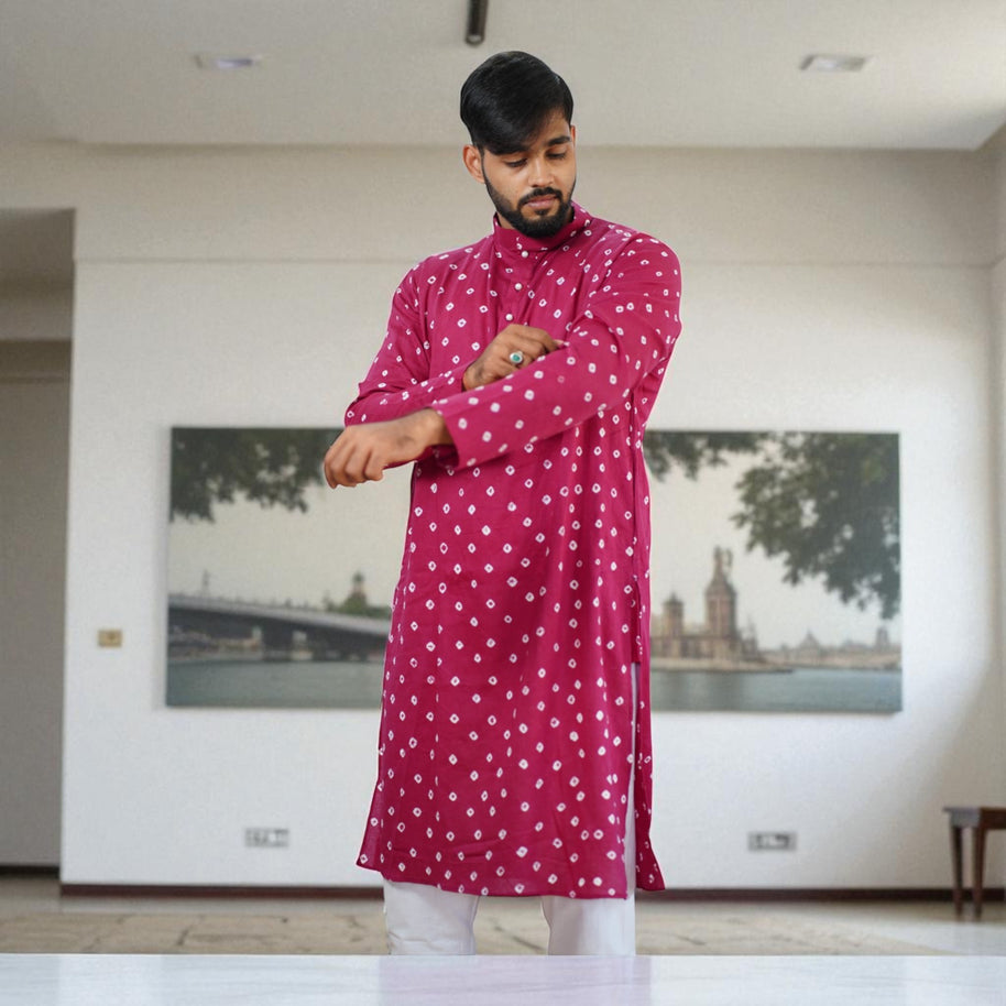 Magenta Bandhani Cotton Kurta