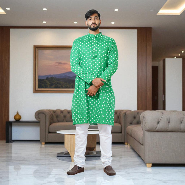 Green Bandhani Cotton Kurta