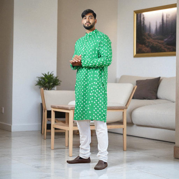 Green Bandhani Cotton Kurta