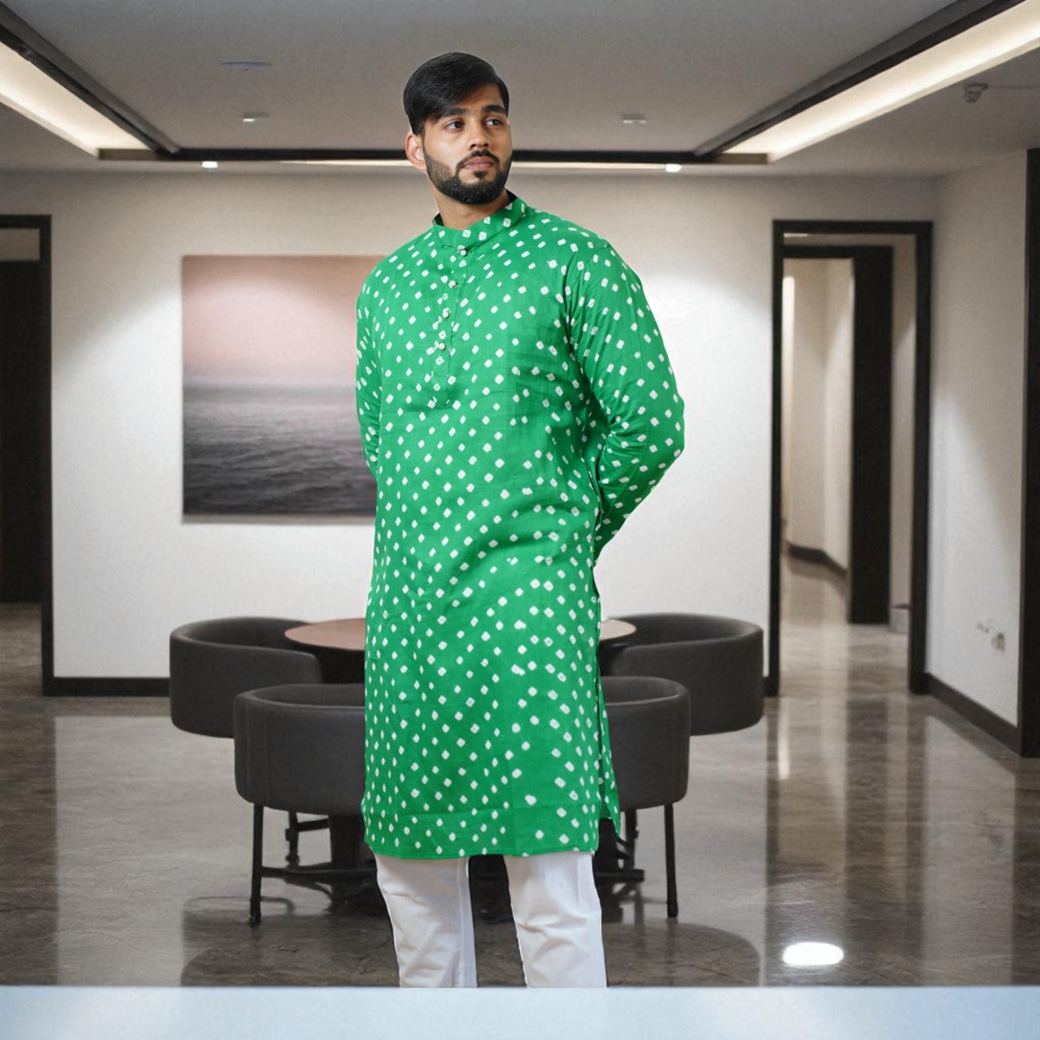 Green Bandhani Cotton Kurta