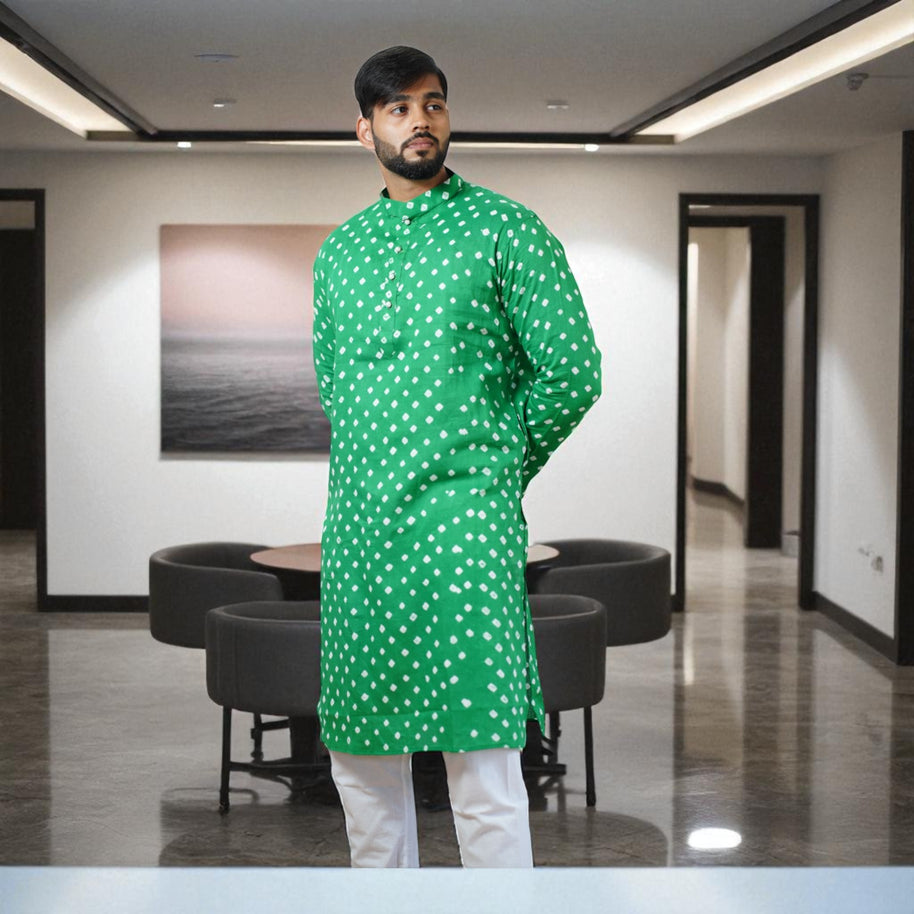 Green Bandhani Cotton Kurta