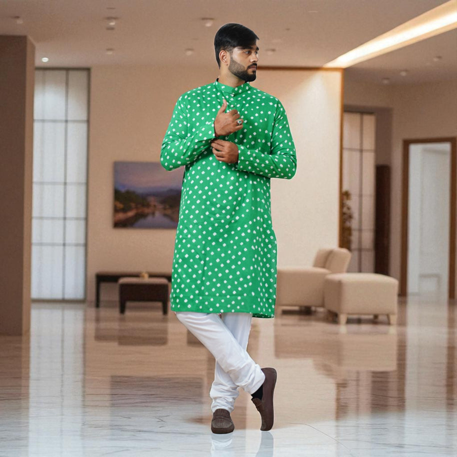 Green Bandhani Cotton Kurta