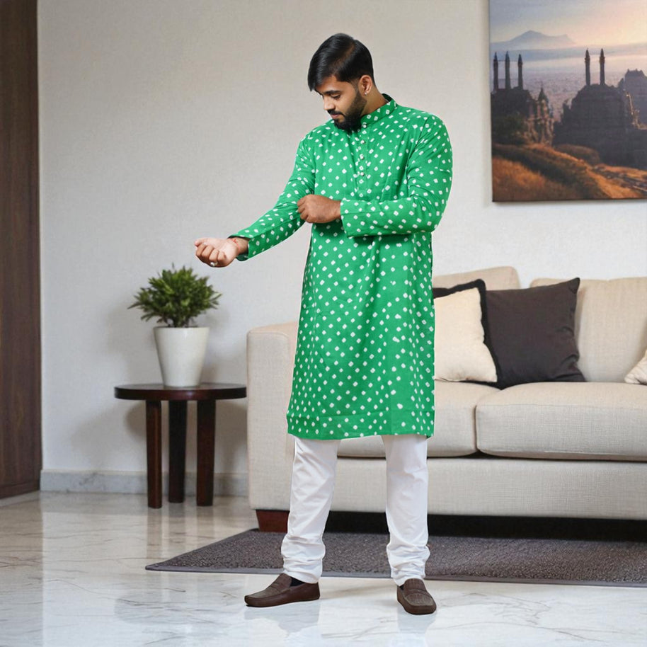 Green Bandhani Cotton Kurta