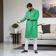 Green Bandhani Cotton Kurta