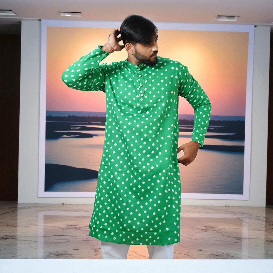 Green Bandhani Cotton Kurta