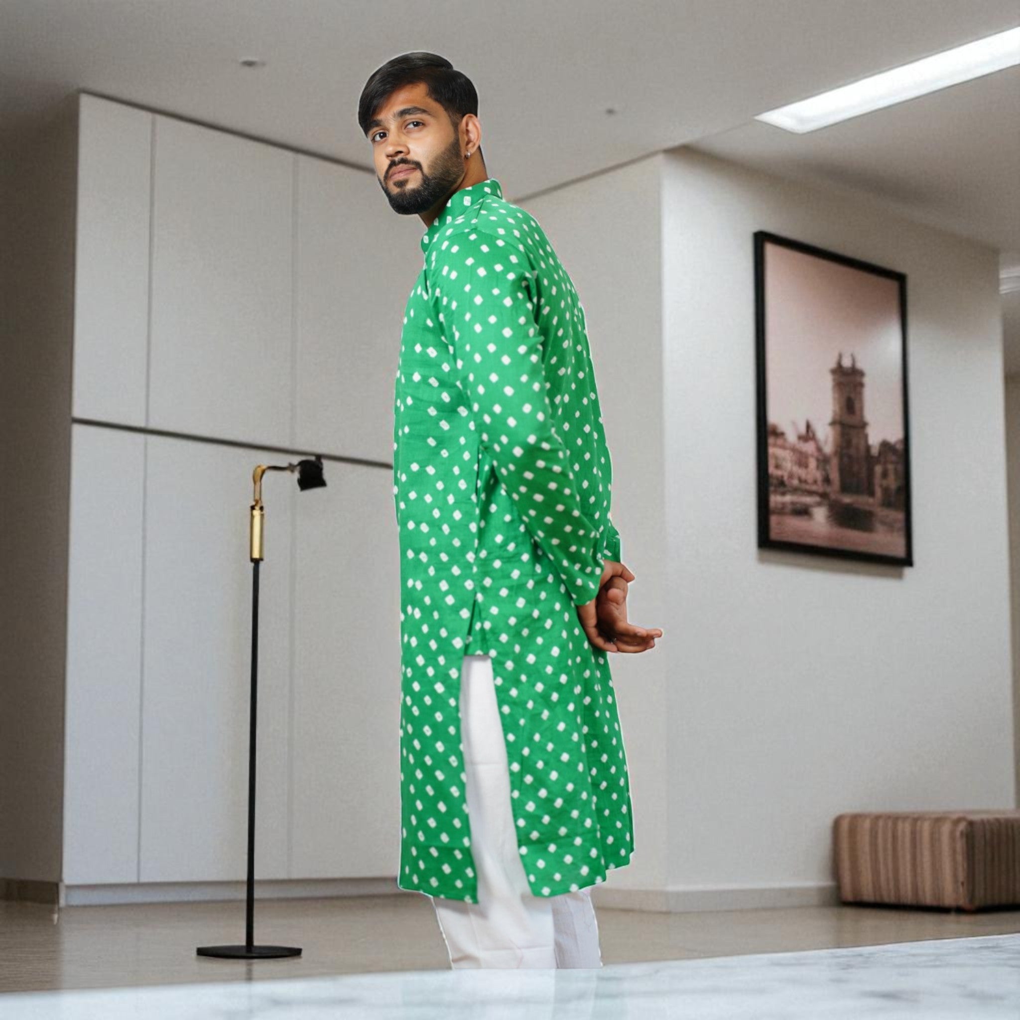 Green Bandhani Cotton Kurta