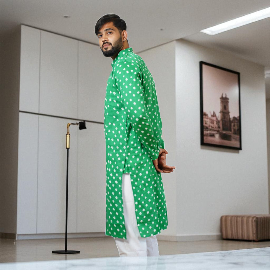Green Bandhani Cotton Kurta