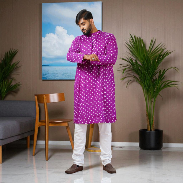 Plum Purple Bandhani Cotton Kurta