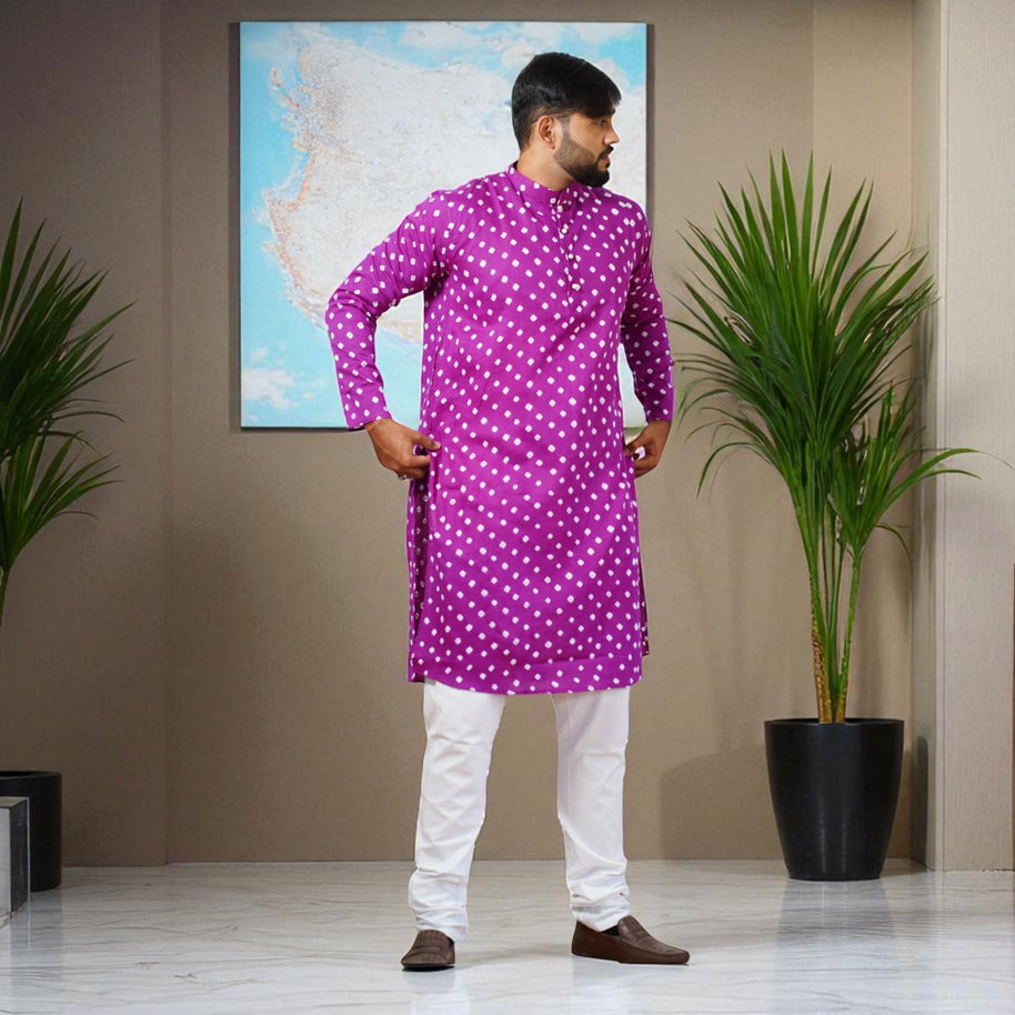 Plum Purple Bandhani Cotton Kurta